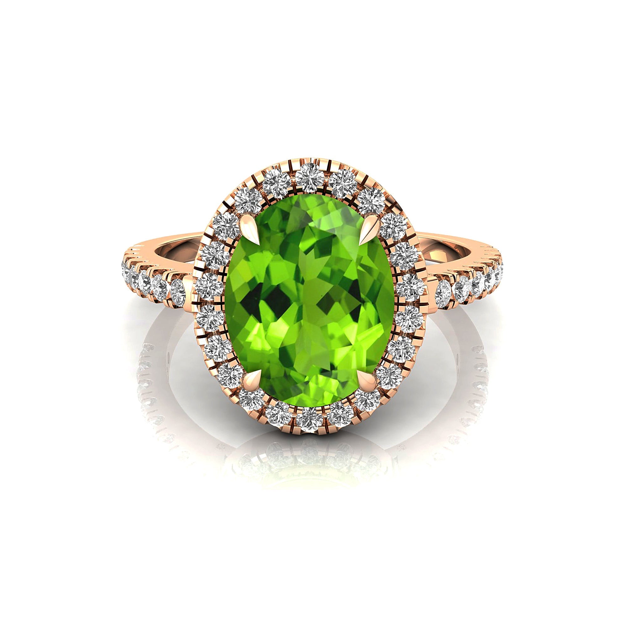 Oval Solitaire Peridot Halo Diamond Engagement Ring - GeumJewels