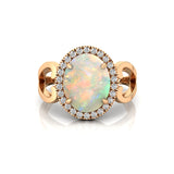 Vintage Love Inspired Oval Opal Halo Diamond Engagement Ring - GeumJewels