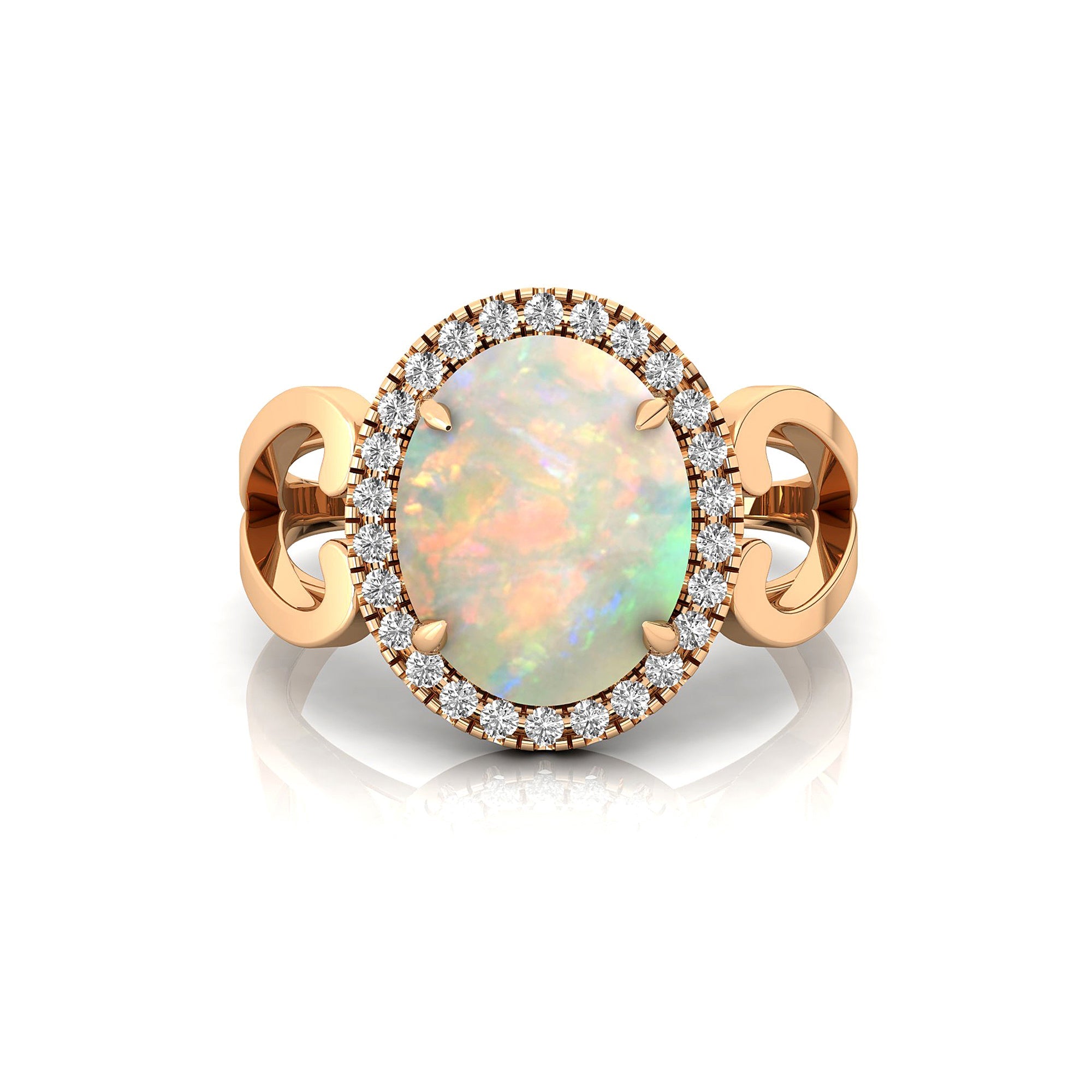 Vintage Love Inspired Oval Opal Halo Diamond Engagement Ring - GeumJewels