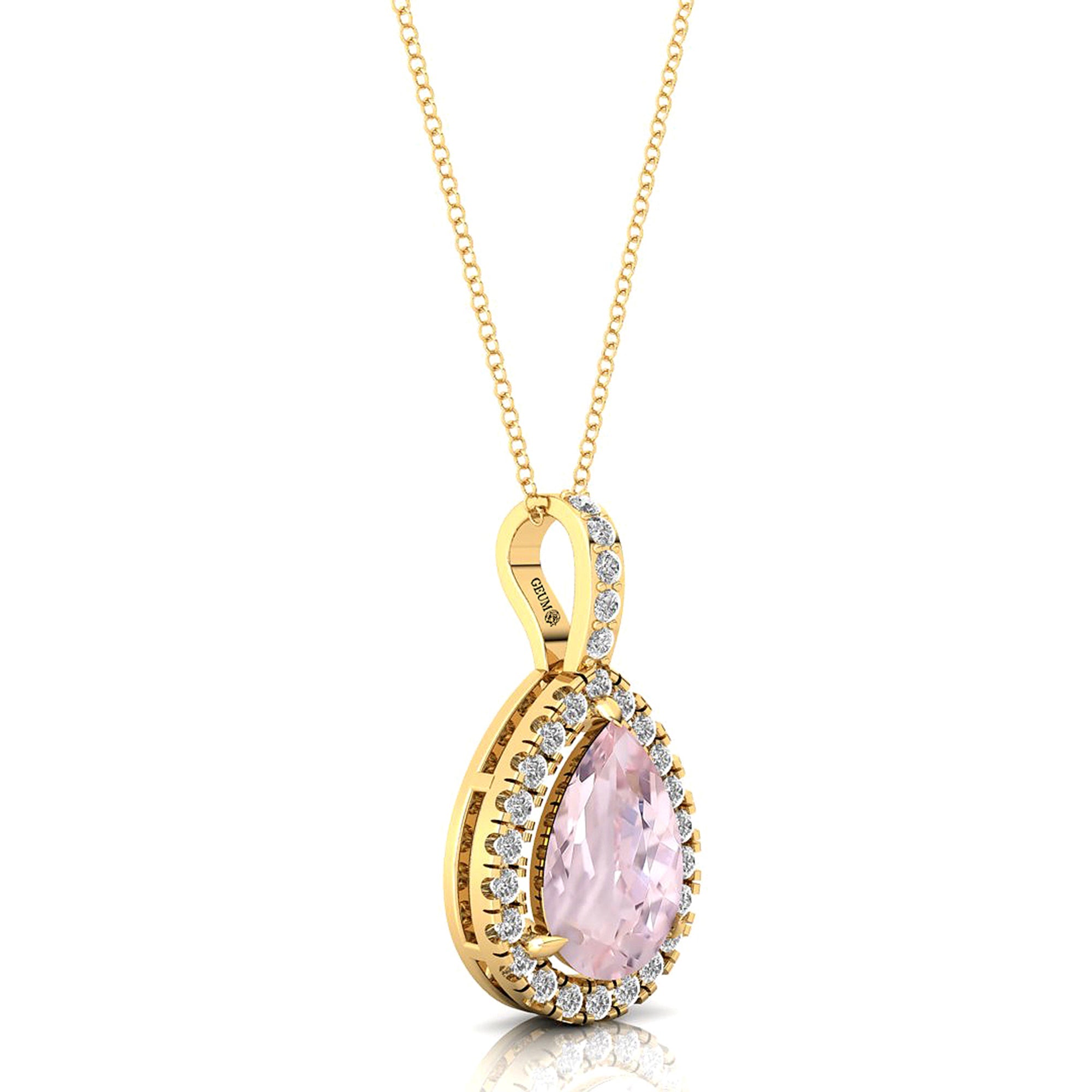 Morganite Teardrop Pendant with Diamond Halo - GeumJewels