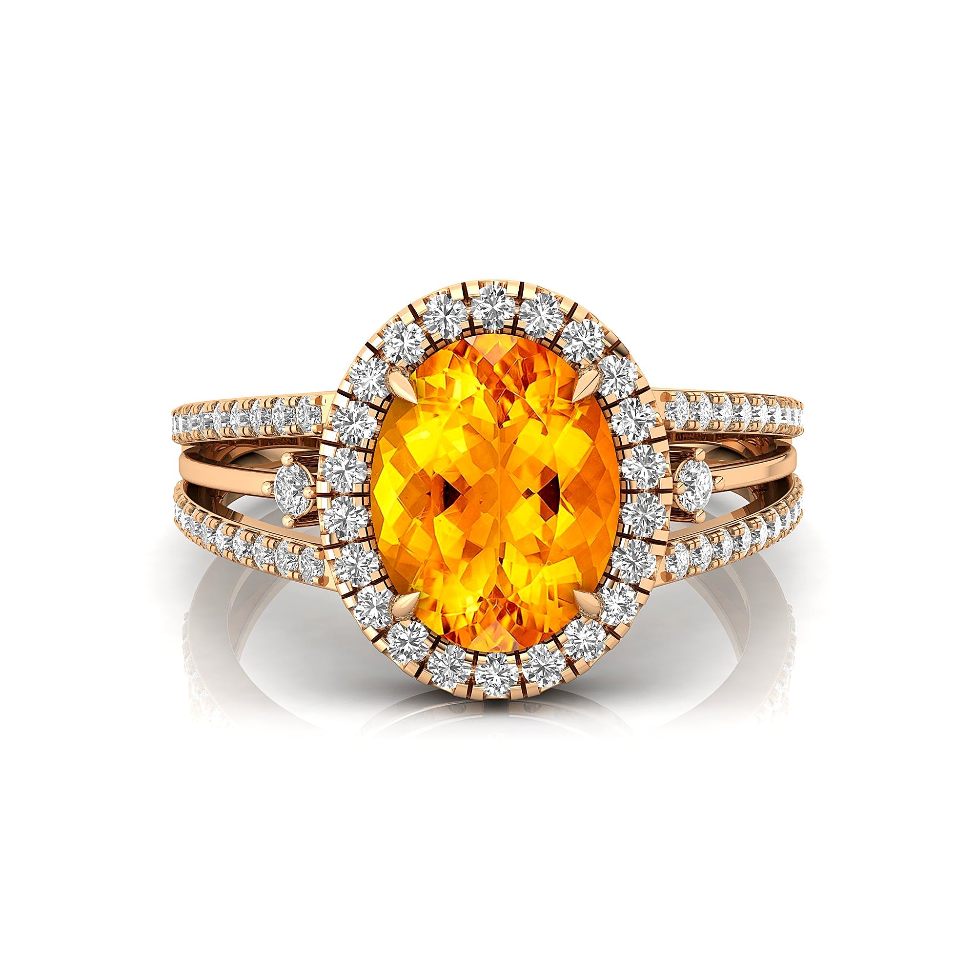 Solitaire Oval Citrine Split Shank Diamond Engagement Ring - GeumJewels