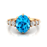 Oval Cut Swiss Blue Topaz with Graduated Diamonds Ring - GeumJewels