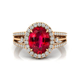 Solitaire Oval Ruby Split Shank Diamond Engagement Ring - GeumJewels