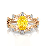 Flower Inspired Ring with Oval Shaped Yellow Sapphire and Accent Diamonds - GeumJewels