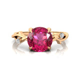 Criss Cross Nature Inspired Diamond Ring  with Round Pink Sapphire - GeumJewels
