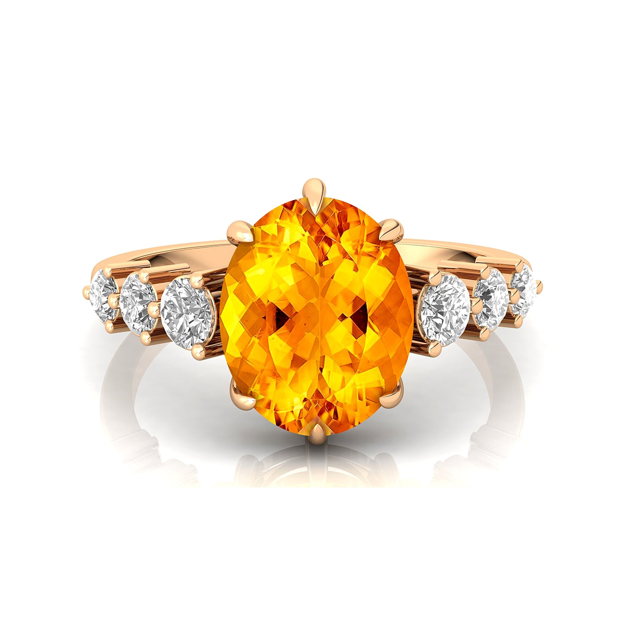 Oval Cut Citrine with Graduated Diamonds Ring - GeumJewels
