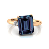Emerald Shaped Alexandrite with 3mm Accent Solitaire Engagement Ring - GeumJewels