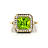 Vintage Style Square Cut Peridot Diamond Ring - GeumJewels