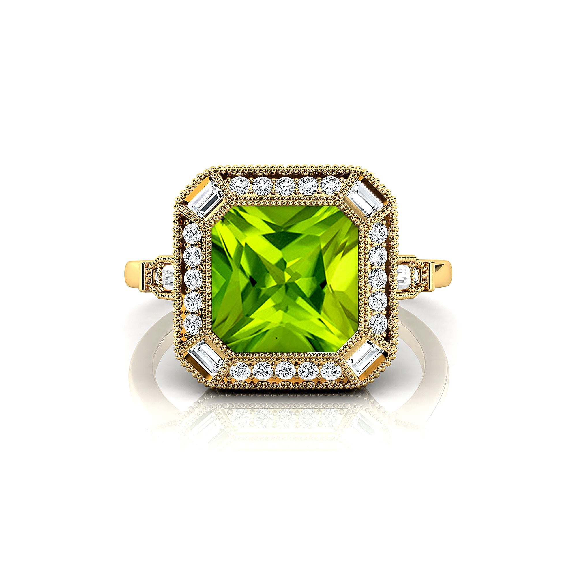 Vintage Style Square Cut Peridot Diamond Ring - GeumJewels