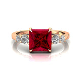 Princess Cut Ruby Graduating Accent Diamond Ring - GeumJewels