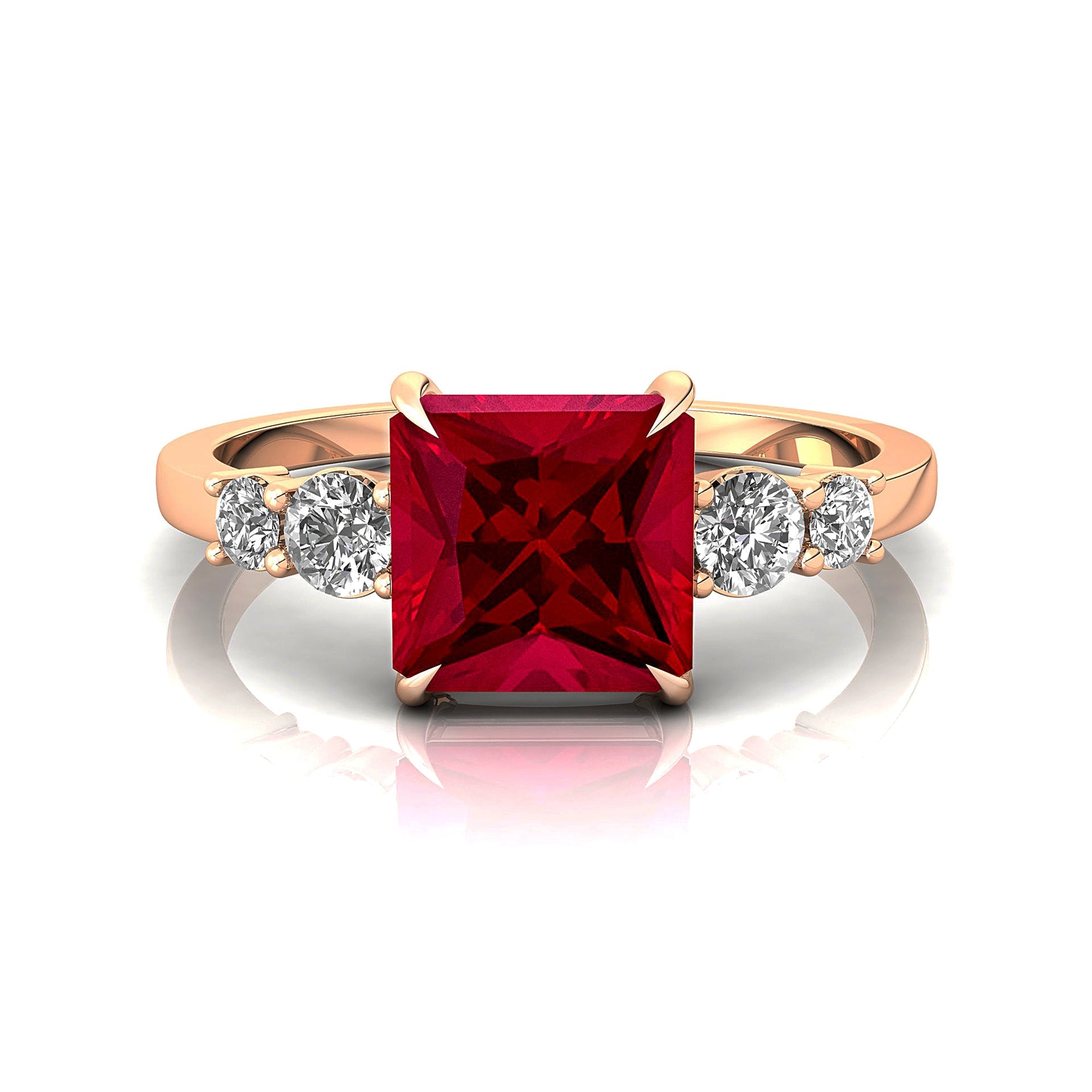 Princess Cut Ruby Graduating Accent Diamond Ring - GeumJewels