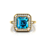 Vintage Style Square Cut London Blue Topaz Diamond Ring - GeumJewels