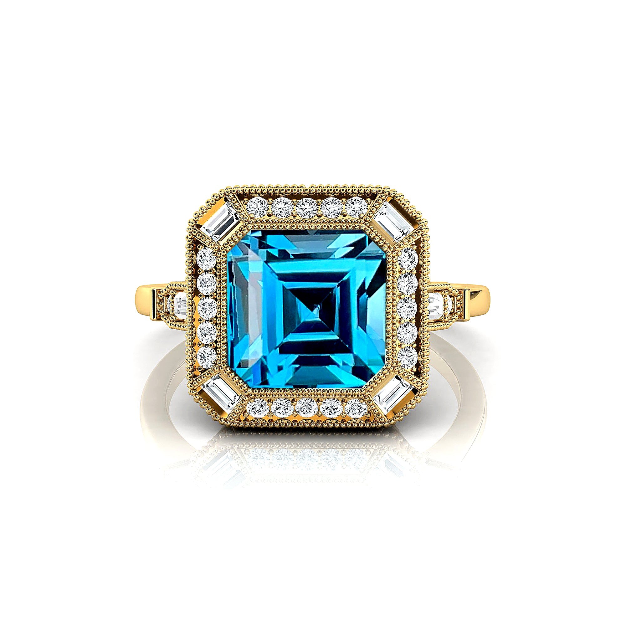 Vintage Style Square Cut London Blue Topaz Diamond Ring - GeumJewels