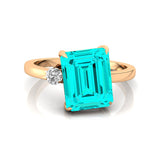 Emerald Shaped Paraiba Tourmaline with 3mm Accent Solitaire Engagement Ring - GeumJewels