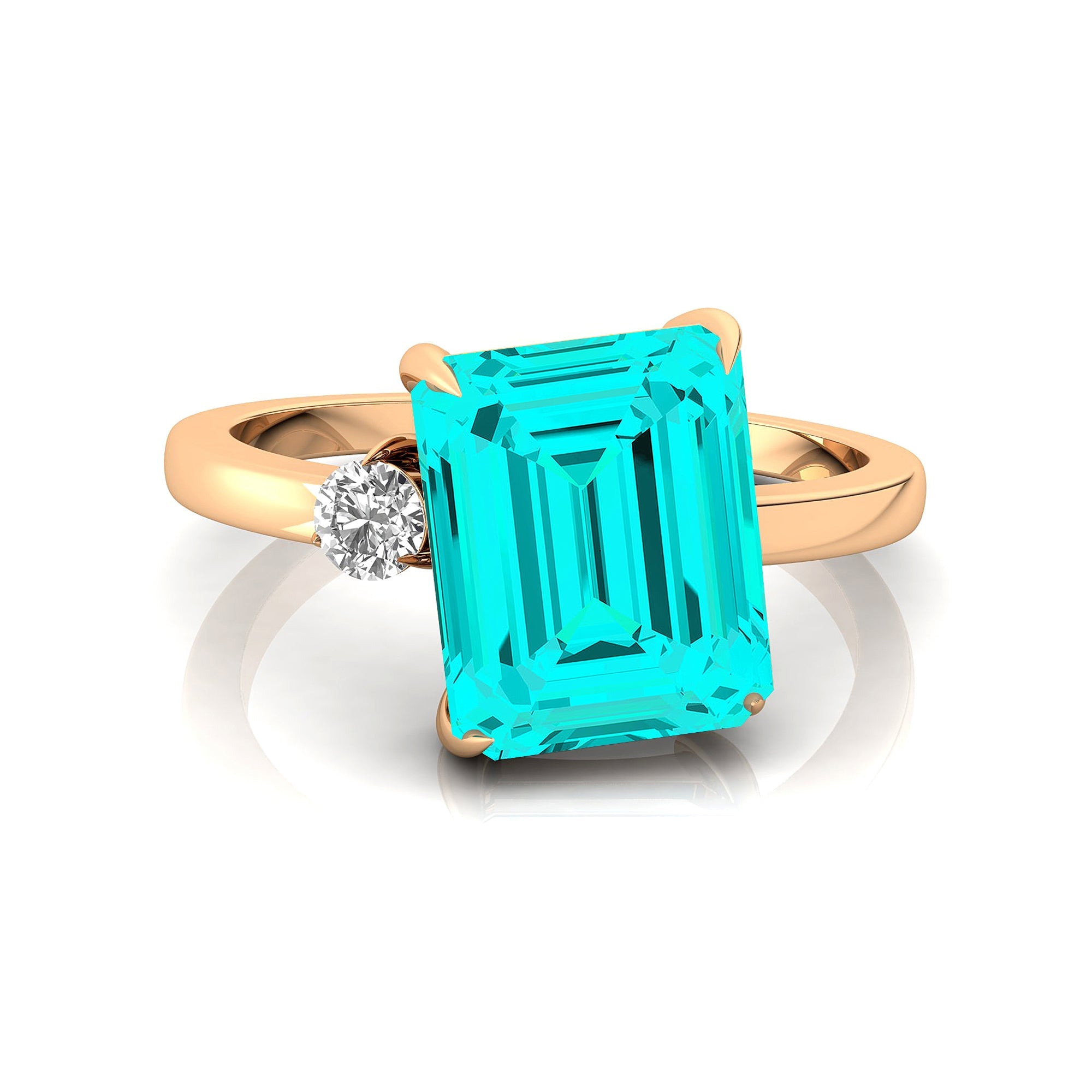 Emerald Shaped Paraiba Tourmaline with 3mm Accent Solitaire Engagement Ring - GeumJewels