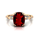 Cushion Cut Garnet Engagement Ring with Distant Diamond Band - GeumJewels