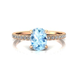 Long Cushion Aquamarine Thin Diamond Promise Ring - GeumJewels