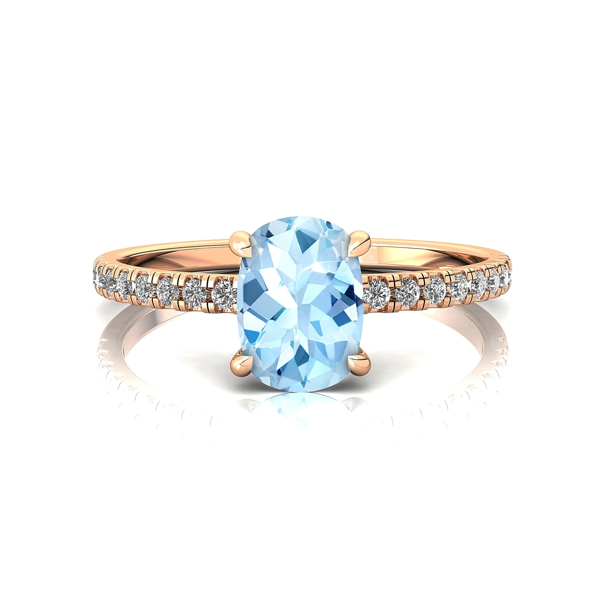 Long Cushion Aquamarine Thin Diamond Promise Ring - GeumJewels