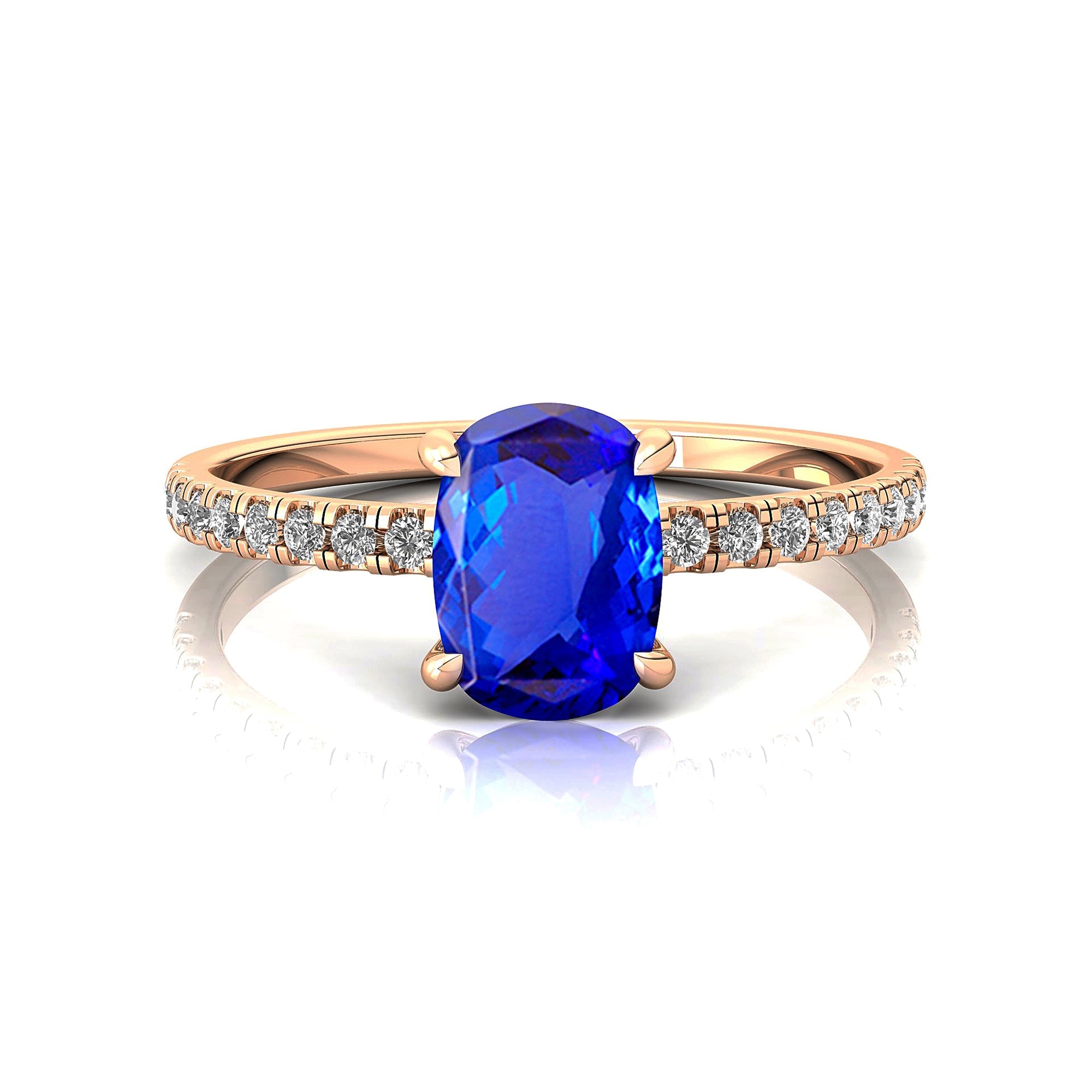 Long Cushion Tanzanite Thin Diamond Promise Ring - GeumJewels