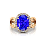 Vintage Love Inspired Oval Tanzanite Halo Diamond Engagement Ring - GeumJewels