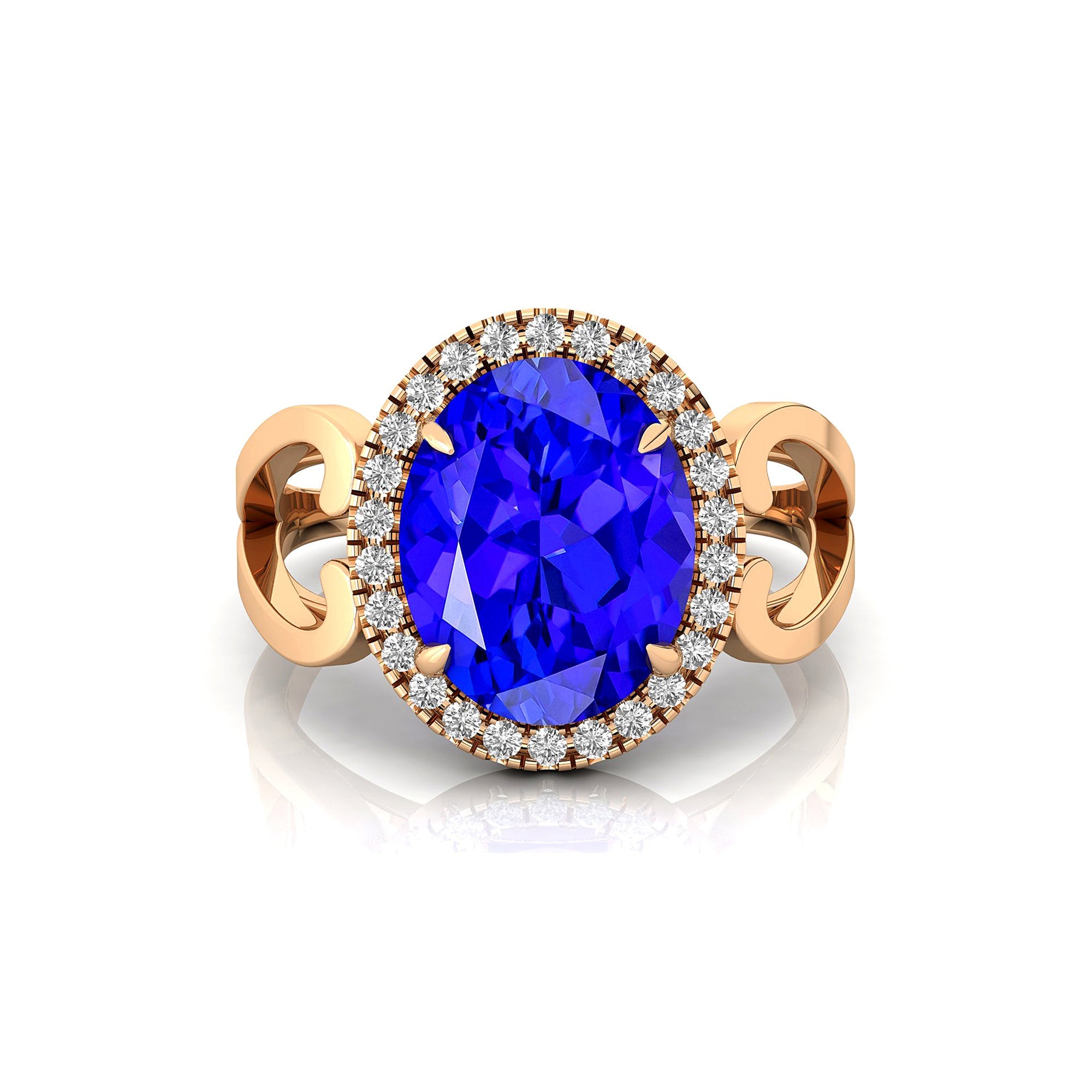 Vintage Love Inspired Oval Tanzanite Halo Diamond Engagement Ring - GeumJewels