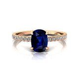Long Cushion Blue Sapphire Thin Diamond Promise Ring - GeumJewels