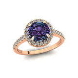 Classic Round Halo Diamonds with Solitaire Alexandrite Engagement Ring - GeumJewels
