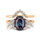 Alexandrite Solitaire Gold Ring With Stackable Diamond Band - GeumJewels