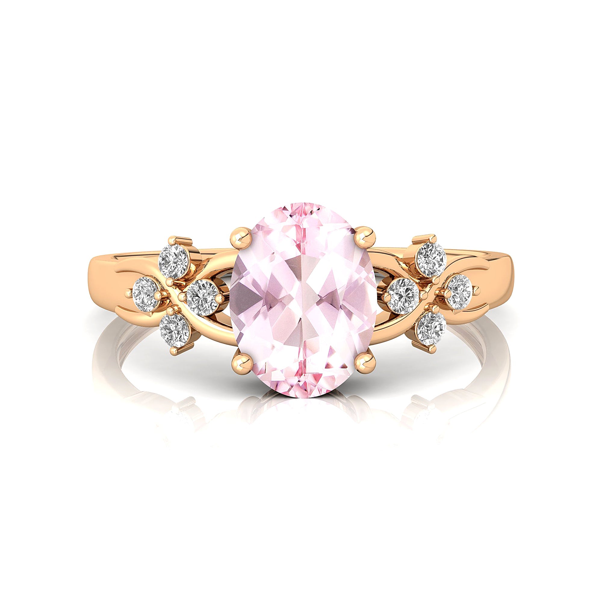 Criss Cross Diamond Ring with Oval Cut Morganite - GeumJewels
