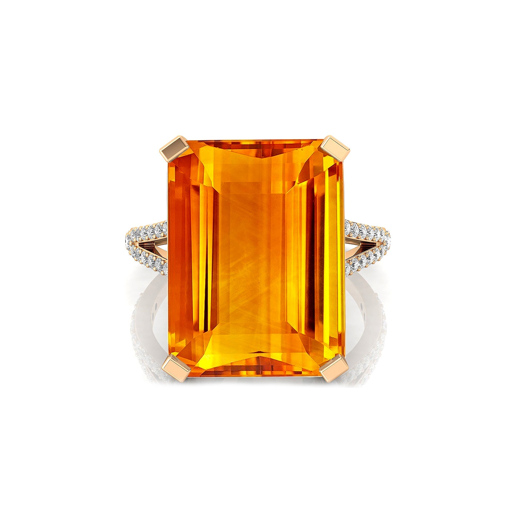 Emerald Cut Citrine Split Shank Engagement Ring with Diamonds - GeumJewels