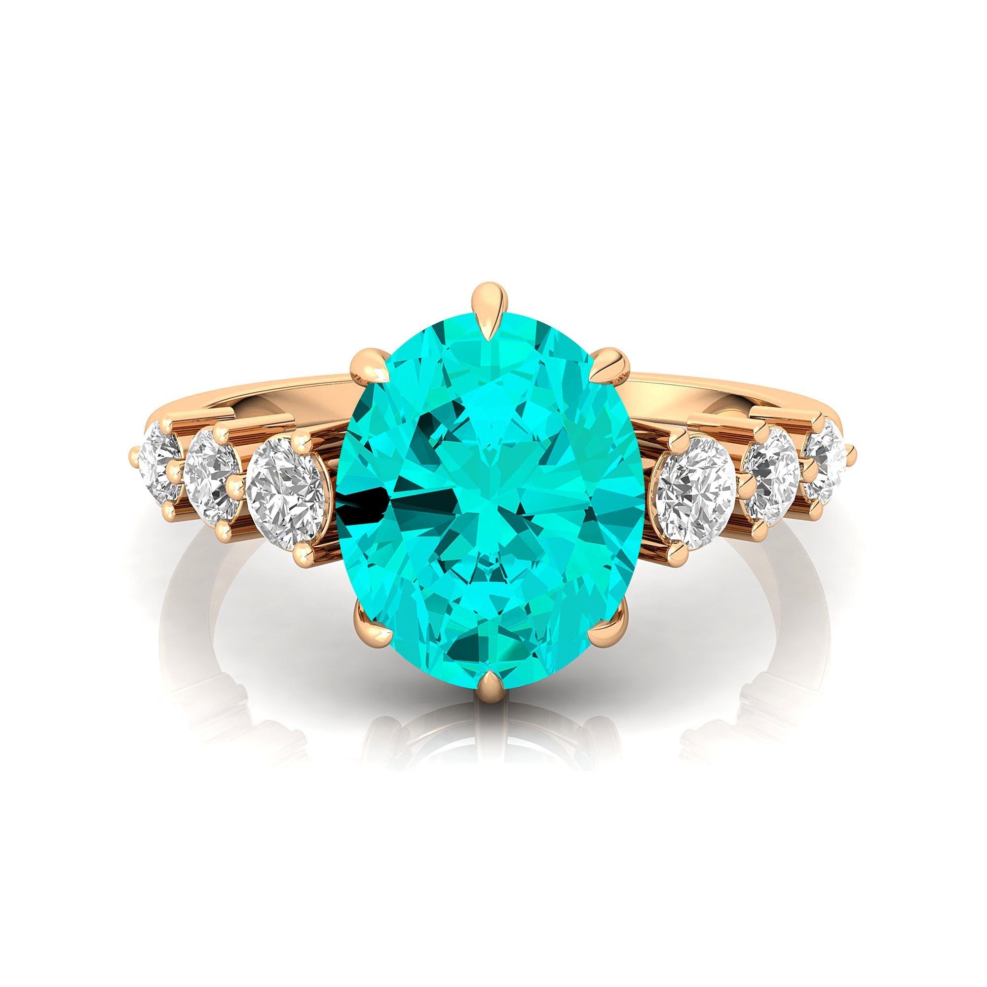 Oval Cut Paraiba Tourmaline with Graduated Diamonds Ring - GeumJewels