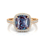 Halo Diamond Engagement Ring with Cushion Cut Alexandrite - GeumJewels