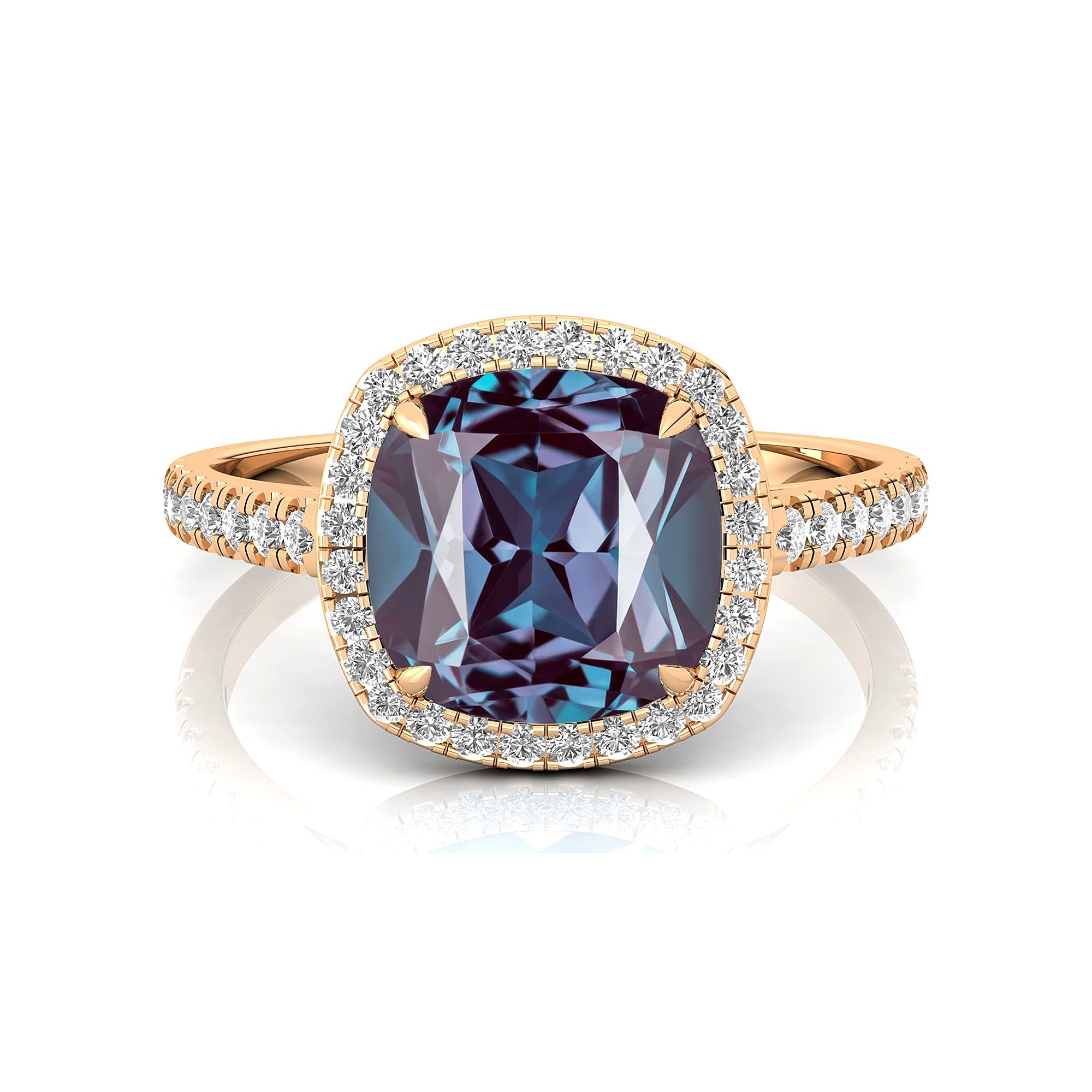 Halo Diamond Engagement Ring with Cushion Cut Alexandrite - GeumJewels