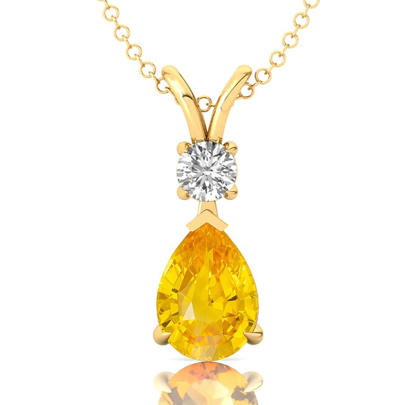 Yellow Sapphire Teardrop Pendant with Solitaire Diamond - GeumJewels
