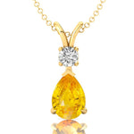 Yellow Sapphire Teardrop Pendant with Solitaire Diamond - GeumJewels