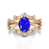 Flower Inspired Ring with Oval Shaped Tanzanite and Accent Diamonds - GeumJewels