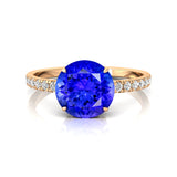 Classic Six Prong Round Solitaire Tanzanite Ring with Accent Diamond Band - GeumJewels