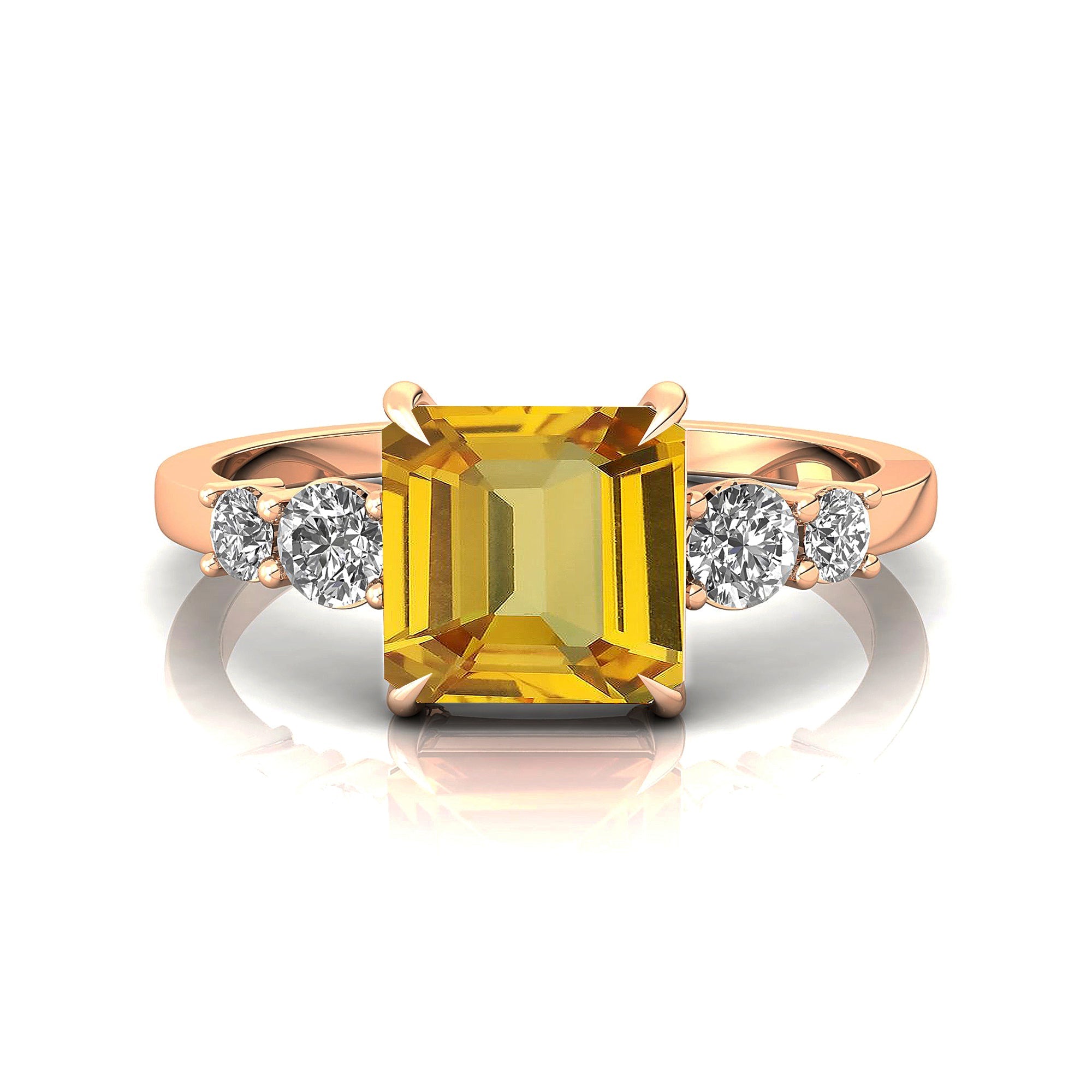 Princess Cut Yellow Sapphire Graduating Accent Diamond Ring - GeumJewels