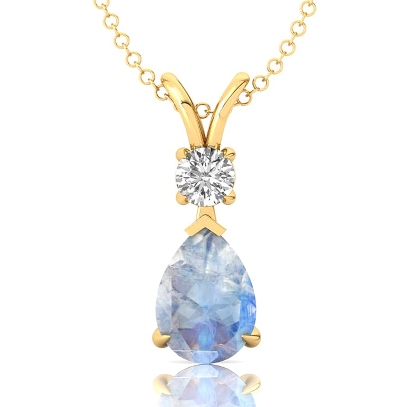 Moonstone Teardrop Pendant with Solitaire Diamond - GeumJewels