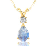 Moonstone Teardrop Pendant with Solitaire Diamond - GeumJewels