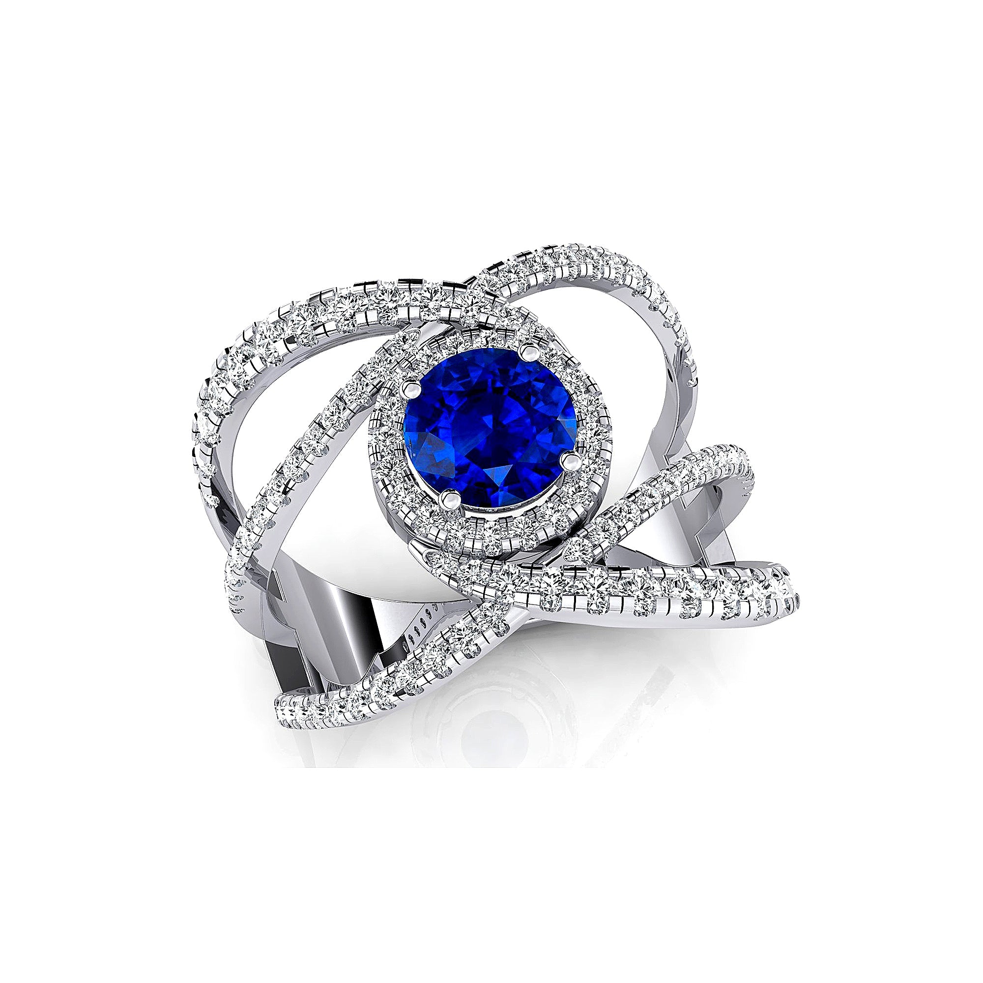 Solitaire Round Blue Sapphire Cocktail Diamond Ring - GeumJewels