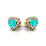 Heart Shaped Paraiba Tourmaline Halo Diamond Stud Earrings - GeumJewels