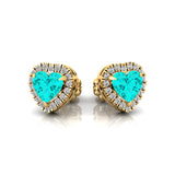 Heart Shaped Paraiba Tourmaline Halo Diamond Stud Earrings - GeumJewels