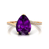 Twisted Up Down Band Pear Shaped Amethyst Ring with Accent Diamonds - GeumJewels