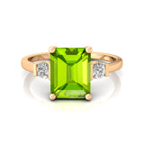 Emerald Cut Peridot and Diamond Three Stone Ring - GeumJewels