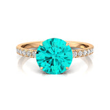 Classic Six Prong Round Solitaire Paraiba Tourmaline Ring with Accent Diamond Band - GeumJewels
