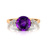 Trio Diamond Engagement Ring with Round Solitaire Amethyst - GeumJewels