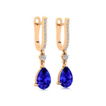 Lever Back Diamond Drop Earrings with Pear Cut Tanzanite - GeumJewels
