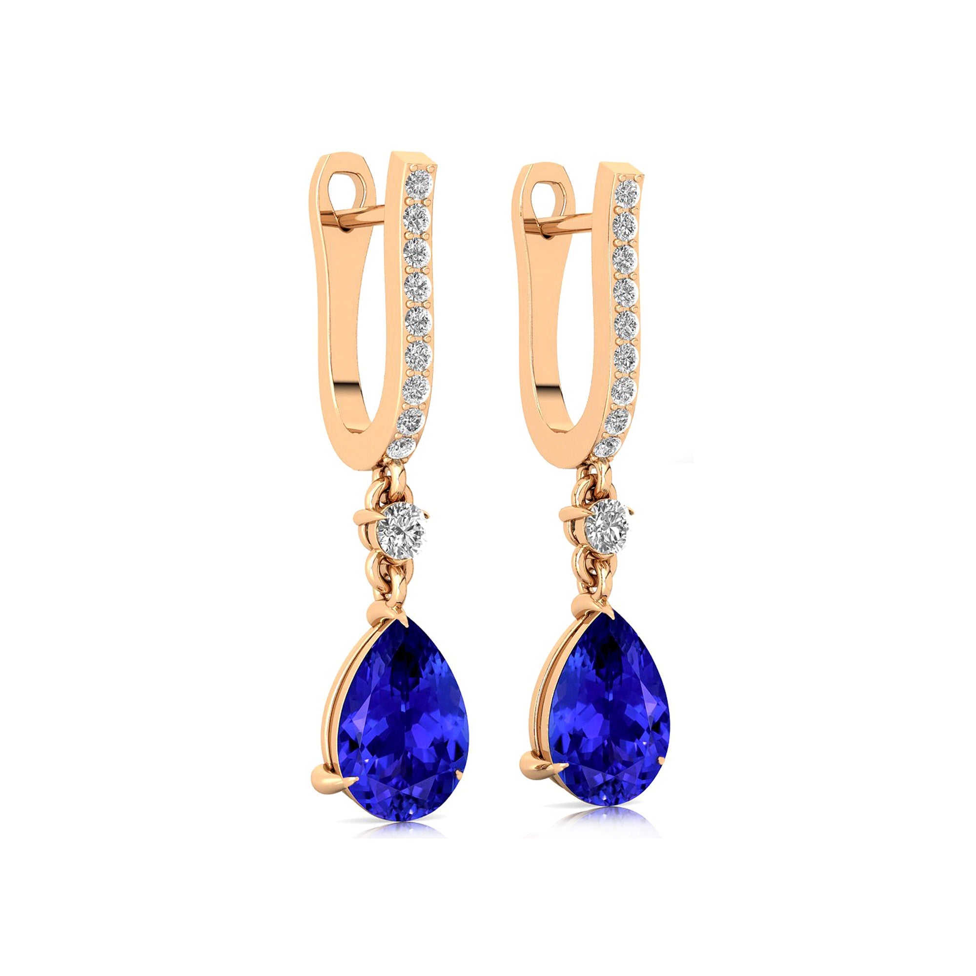 Lever Back Diamond Drop Earrings with Pear Cut Tanzanite - GeumJewels
