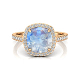 Halo Diamond Engagement Ring with Cushion Cut Moonstone - GeumJewels